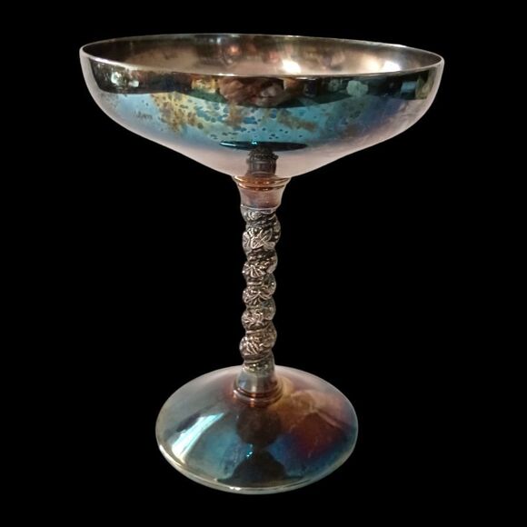 Valero Silver Plate Champagne Goblet Sherbet Dish Grapevine Stem PATINA Vintage. - Picture 8 of 16